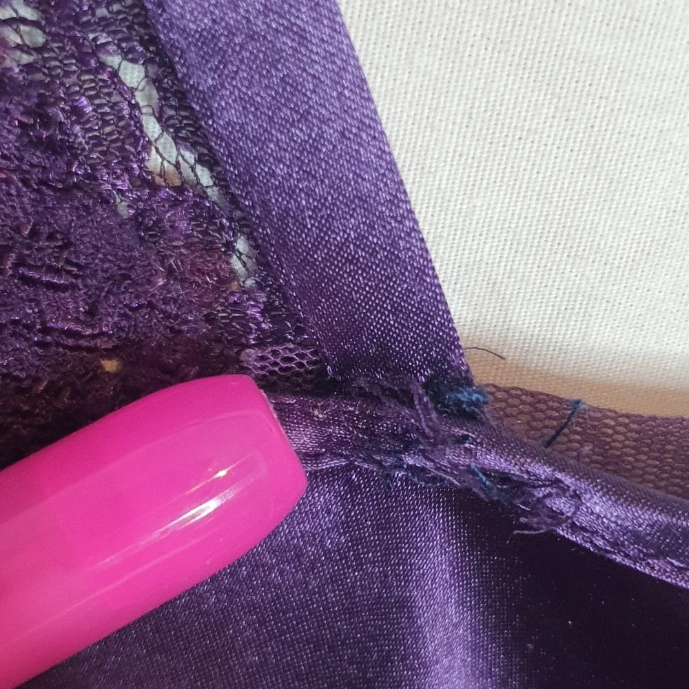 Vintage Victorias Secret Nightgown Medium Gold Label Purple Satin Lace Trim Maxi